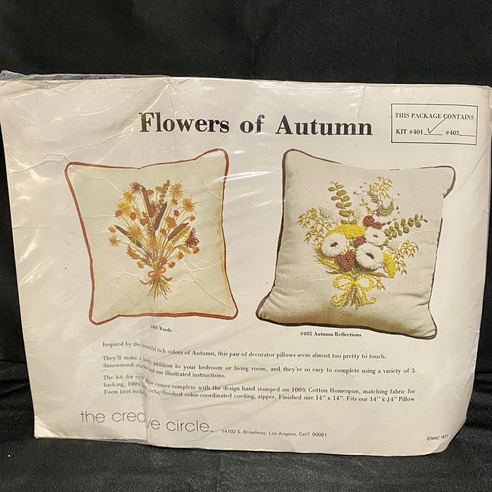 Creative Circle Flowers of Autumn Embroidery Pillow Kit #401 14"x14"‎